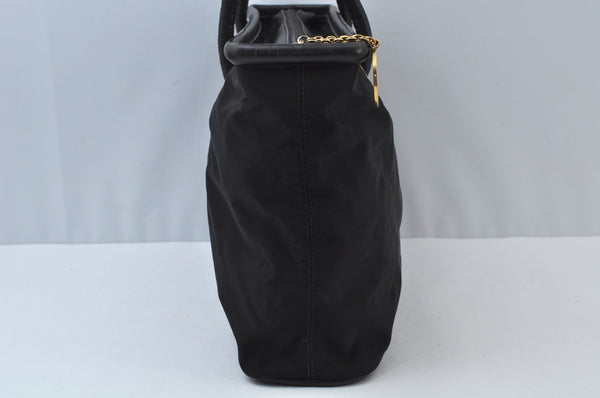 Authentic CELINE Shoulder Tote Bag Nylon Leather Black L0050