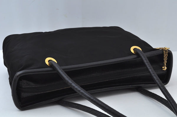 Authentic CELINE Shoulder Tote Bag Nylon Leather Black L0050