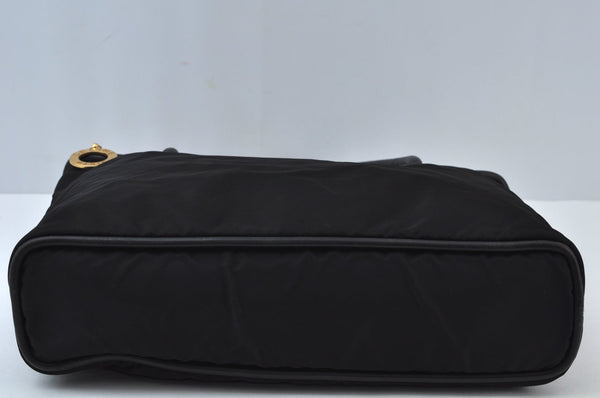 Authentic CELINE Shoulder Tote Bag Nylon Leather Black L0050