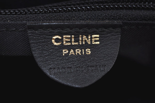 Authentic CELINE Shoulder Tote Bag Nylon Leather Black L0050