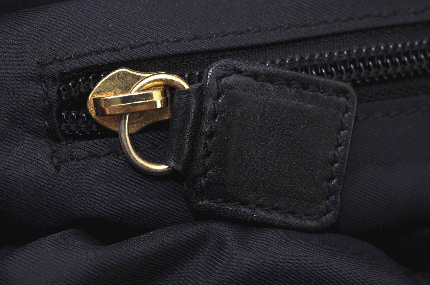 Authentic CELINE Shoulder Tote Bag Nylon Leather Black L0050