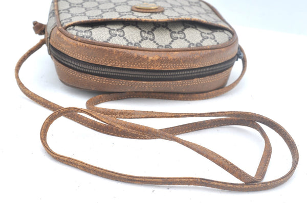 Authentic GUCCI GG Plus Shoulder Cross Body Bag PVC Leather Brown L0052