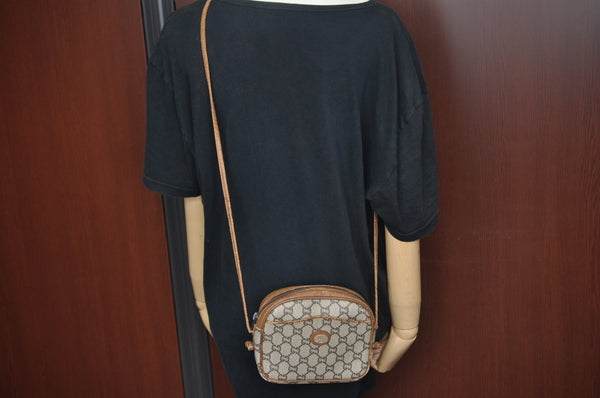 Authentic GUCCI GG Plus Shoulder Cross Body Bag PVC Leather Brown L0052