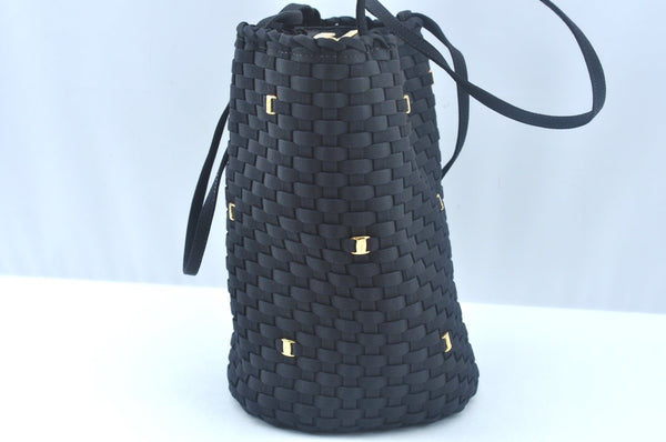 Authentic Salvatore Ferragamo Vara Shoulder Bag Purse Nylon Black SF L0053