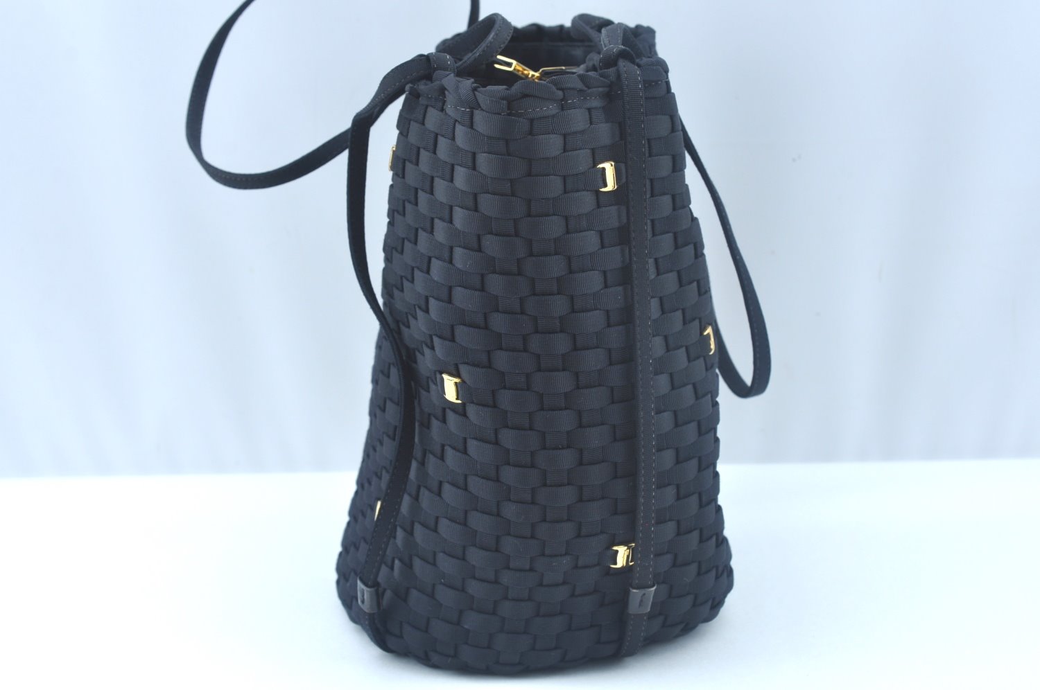 Authentic Salvatore Ferragamo Vara Shoulder Bag Purse Nylon Black SF L0053