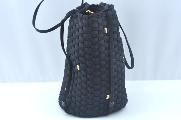 Authentic Salvatore Ferragamo Vara Shoulder Bag Purse Nylon Black SF L0053