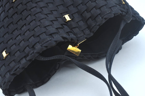 Authentic Salvatore Ferragamo Vara Shoulder Bag Purse Nylon Black SF L0053