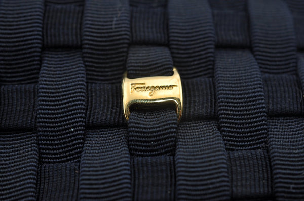 Authentic Salvatore Ferragamo Vara Shoulder Bag Purse Nylon Black SF L0053