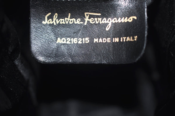 Authentic Salvatore Ferragamo Vara Shoulder Bag Purse Nylon Black SF L0053