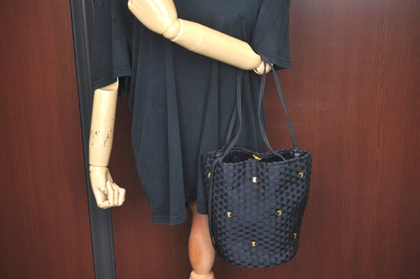 Authentic Salvatore Ferragamo Vara Shoulder Bag Purse Nylon Black SF L0053