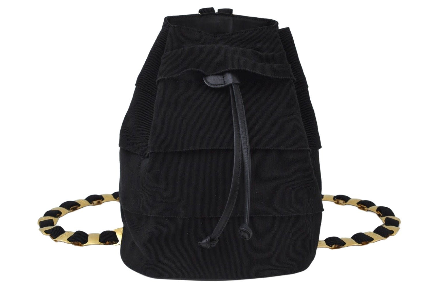 Authentic Salvatore Ferragamo Vara Back Pack Purse Canvas Leather Black L0054