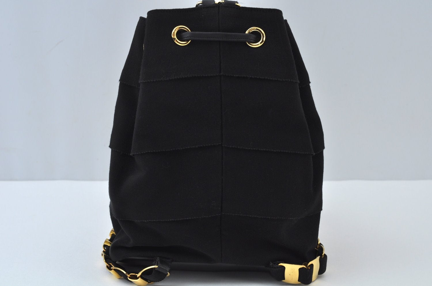 Authentic Salvatore Ferragamo Vara Back Pack Purse Canvas Leather Black L0054