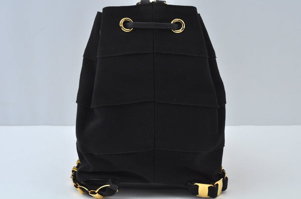 Authentic Salvatore Ferragamo Vara Back Pack Purse Canvas Leather Black L0054