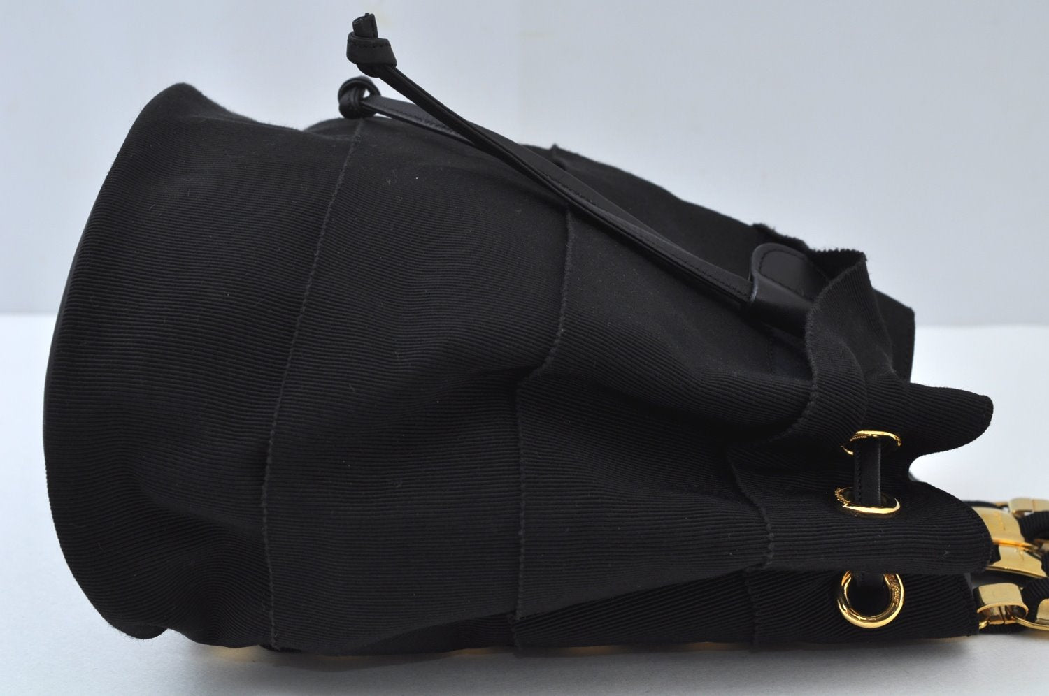 Authentic Salvatore Ferragamo Vara Back Pack Purse Canvas Leather Black L0054