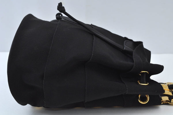 Authentic Salvatore Ferragamo Vara Back Pack Purse Canvas Leather Black L0054