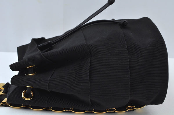 Authentic Salvatore Ferragamo Vara Back Pack Purse Canvas Leather Black L0054