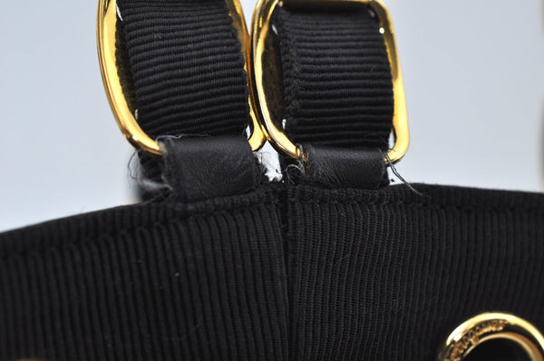 Authentic Salvatore Ferragamo Vara Back Pack Purse Canvas Leather Black L0054