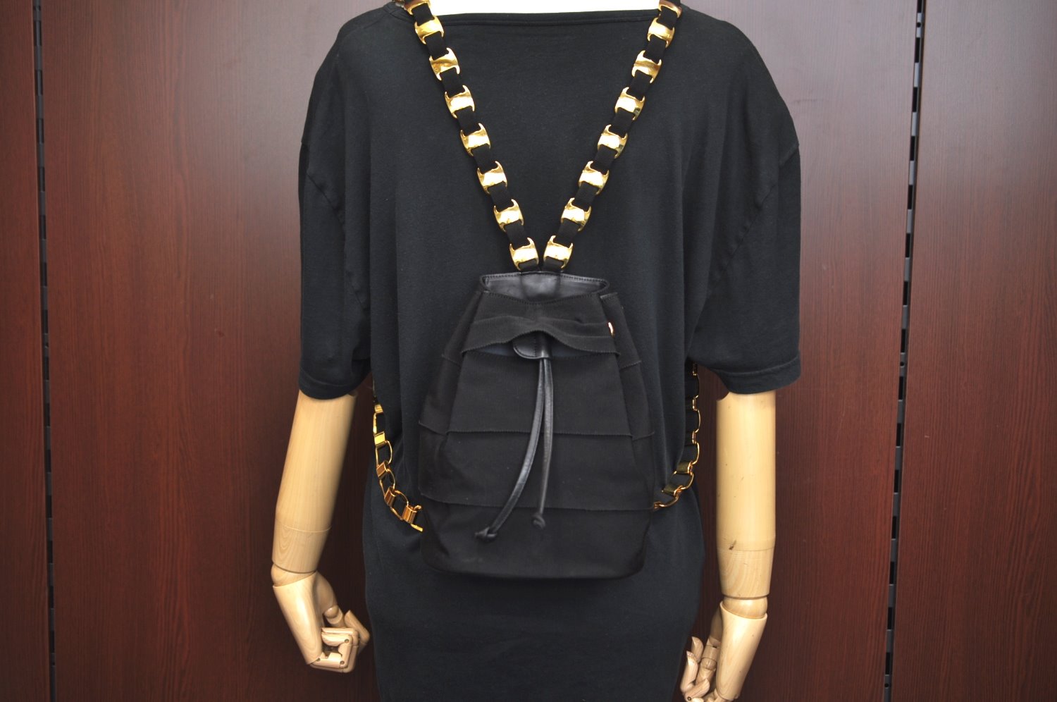 Authentic Salvatore Ferragamo Vara Back Pack Purse Canvas Leather Black L0054