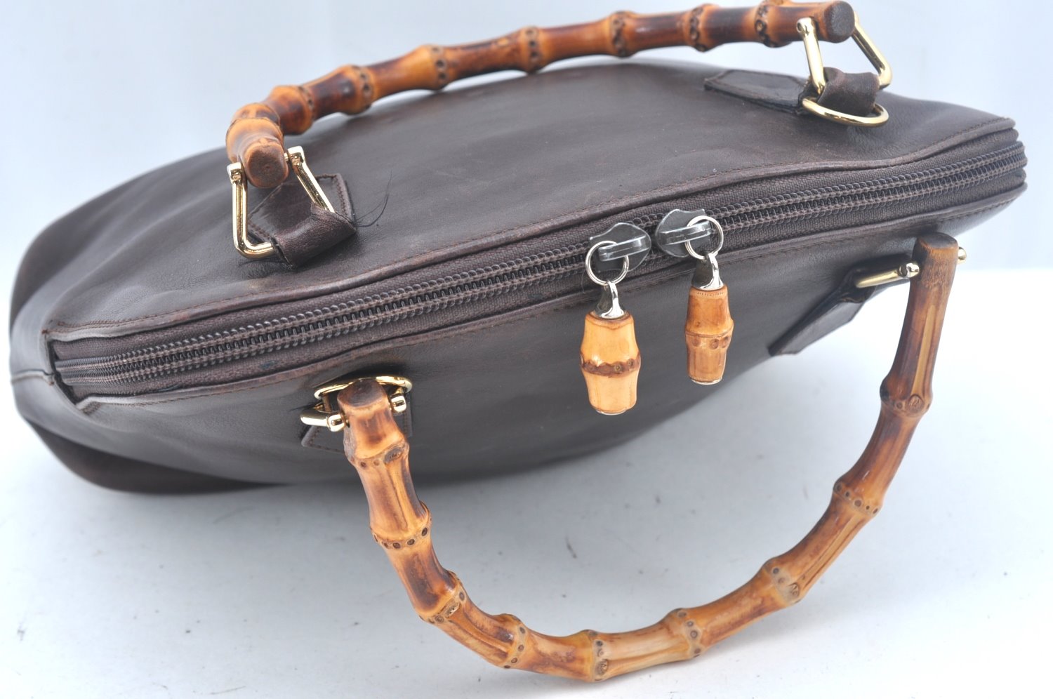 Authentic GUCCI Bamboo 2way Hand Shoulder Bag Purse Leather Brown L0055