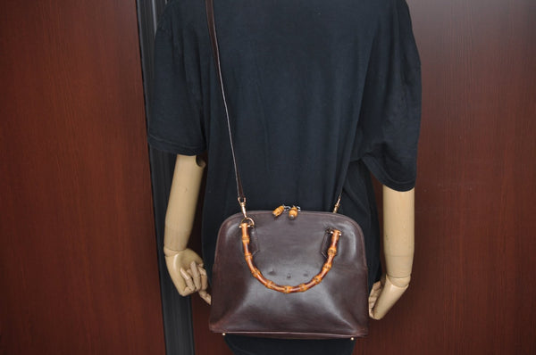 Authentic GUCCI Bamboo 2way Hand Shoulder Bag Purse Leather Brown L0055
