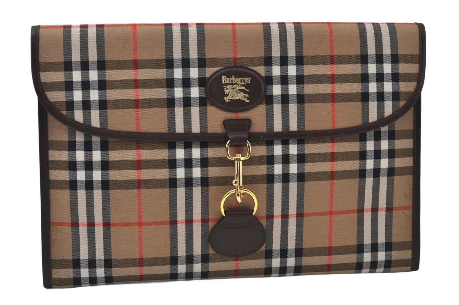 Authentic Burberrys Vintage Check Canvas Clutch Hand Bag Beige L0063