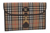 Authentic Burberrys Vintage Check Canvas Clutch Hand Bag Beige L0063