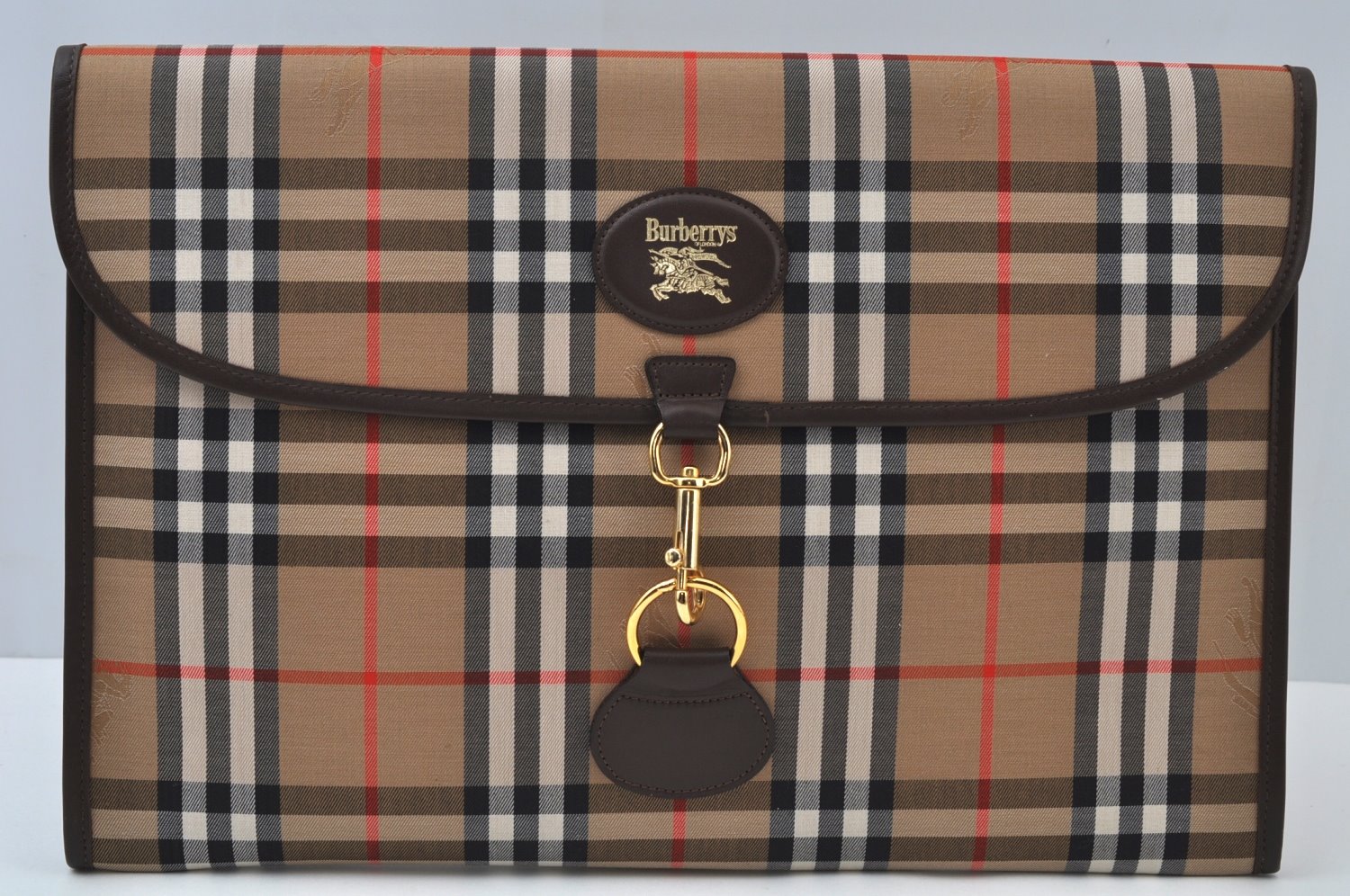 Authentic Burberrys Vintage Check Canvas Clutch Hand Bag Beige L0063