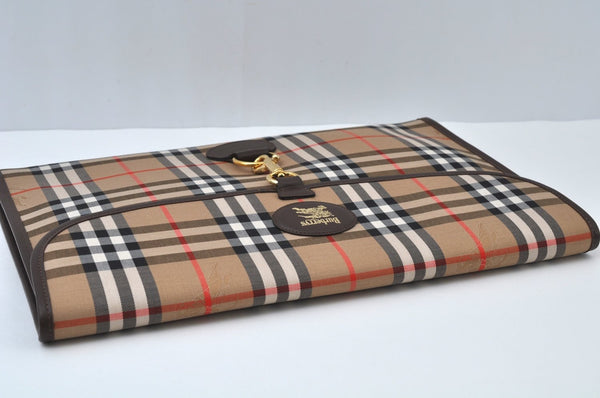 Authentic Burberrys Vintage Check Canvas Clutch Hand Bag Beige L0063