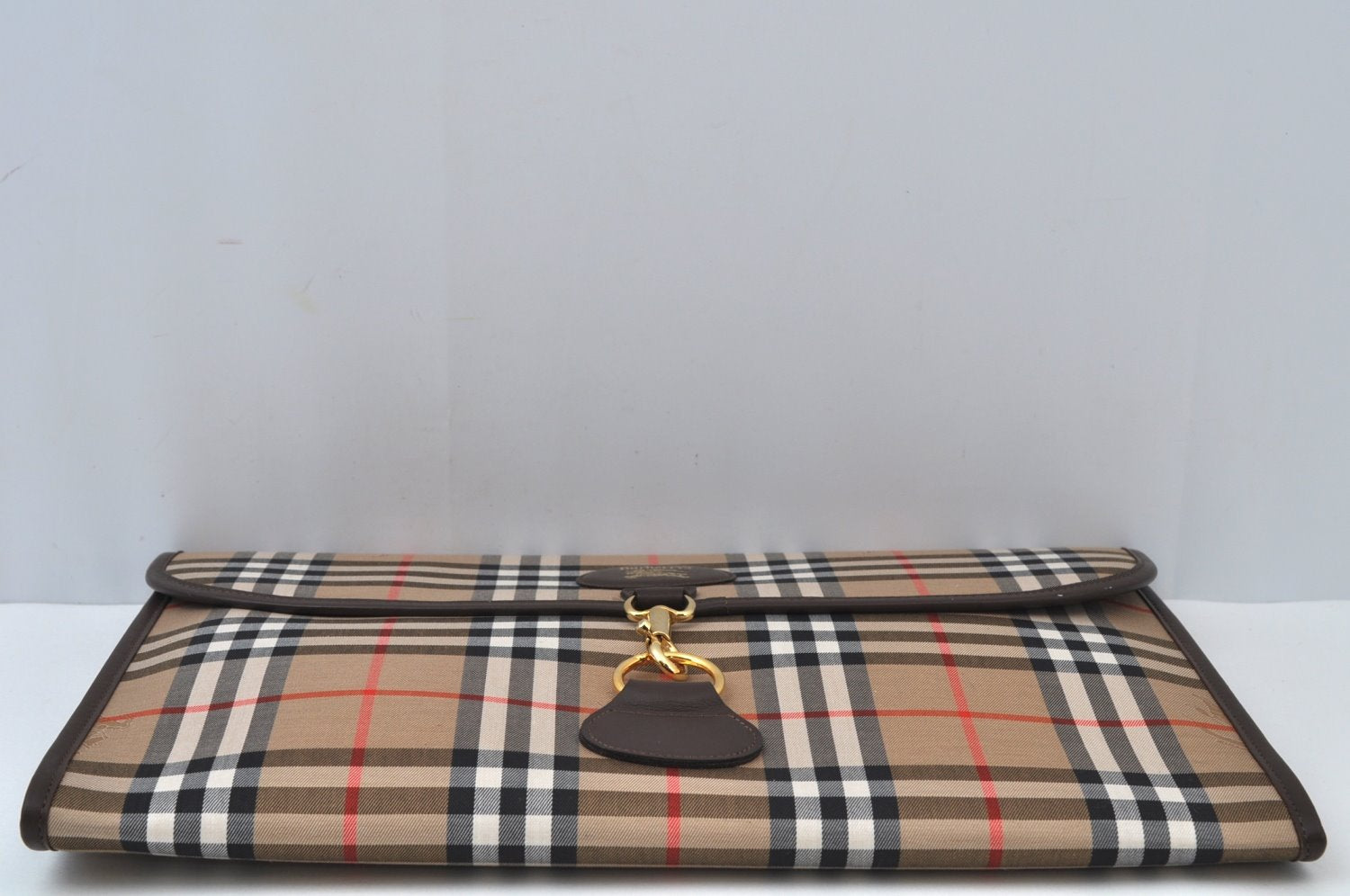 Authentic Burberrys Vintage Check Canvas Clutch Hand Bag Beige L0063