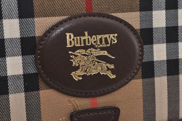 Authentic Burberrys Vintage Check Canvas Clutch Hand Bag Beige L0063