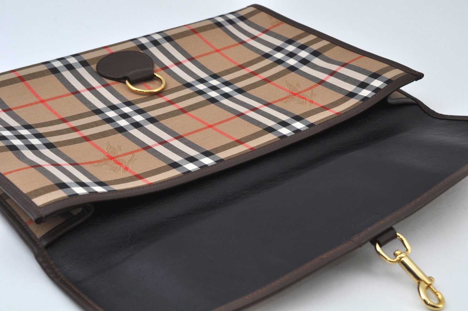 Authentic Burberrys Vintage Check Canvas Clutch Hand Bag Beige L0063
