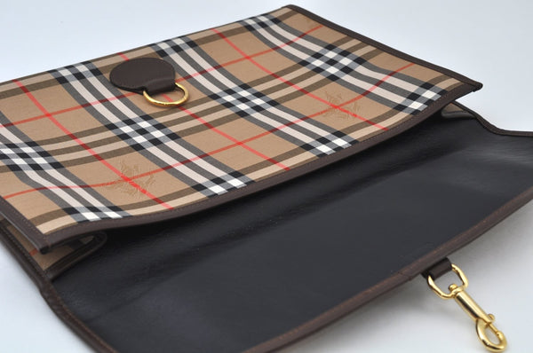 Authentic Burberrys Vintage Check Canvas Clutch Hand Bag Beige L0063