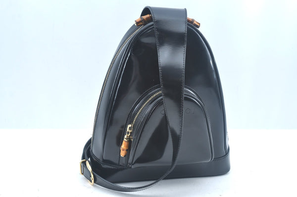 Authentic GUCCI Bamboo Shoulder Bag Purse Enamel Black Junk L0069