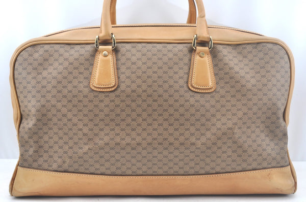 Authentic GUCCI Micro GG PVC Leather Travel Boston Bag Brown L0072