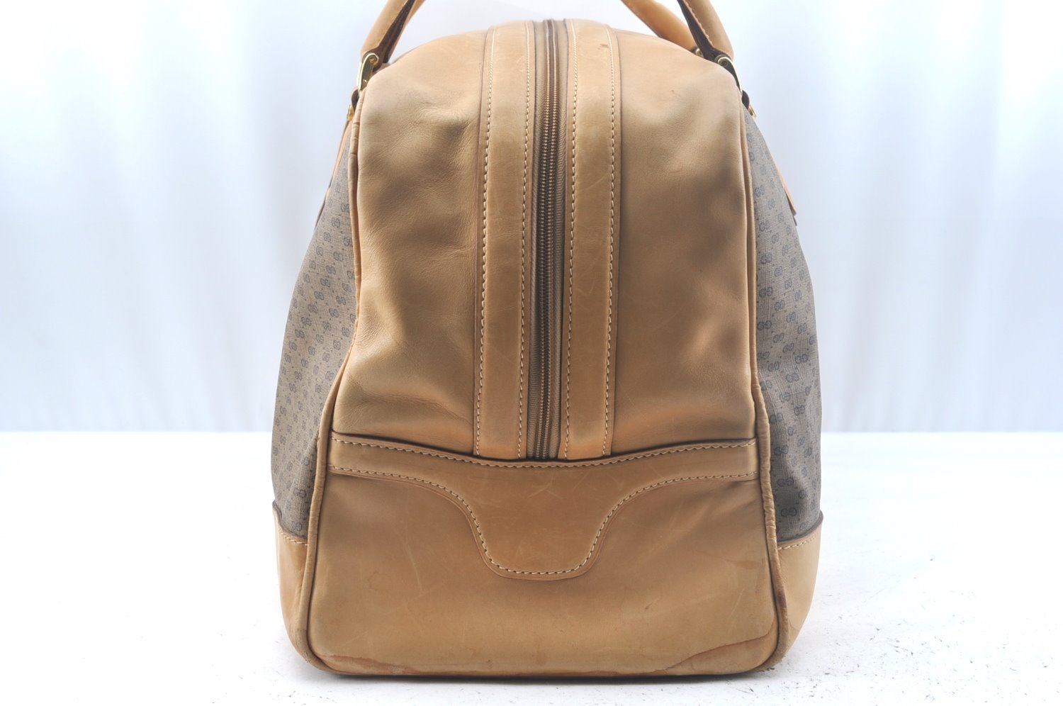 Authentic GUCCI Micro GG PVC Leather Travel Boston Bag Brown L0072