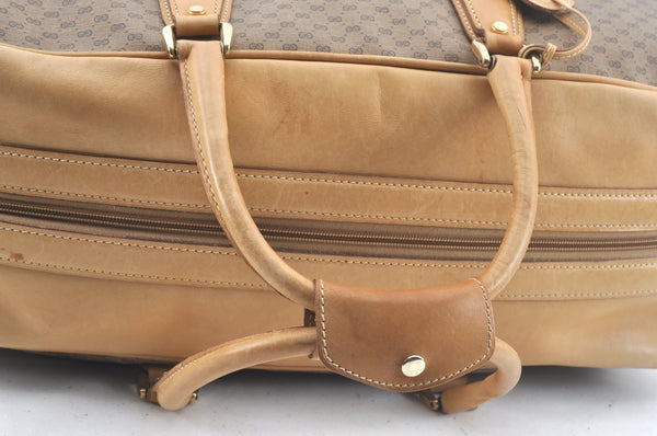 Authentic GUCCI Micro GG PVC Leather Travel Boston Bag Brown L0072