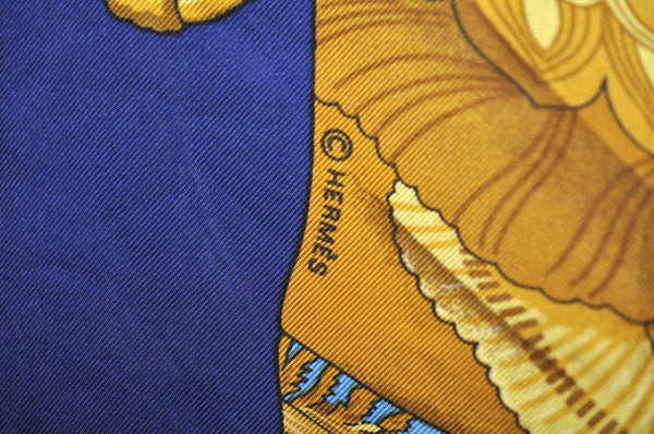 Authentic HERMES Carre 90 Scarf "Soleil de Soie" Silk Blue L0075