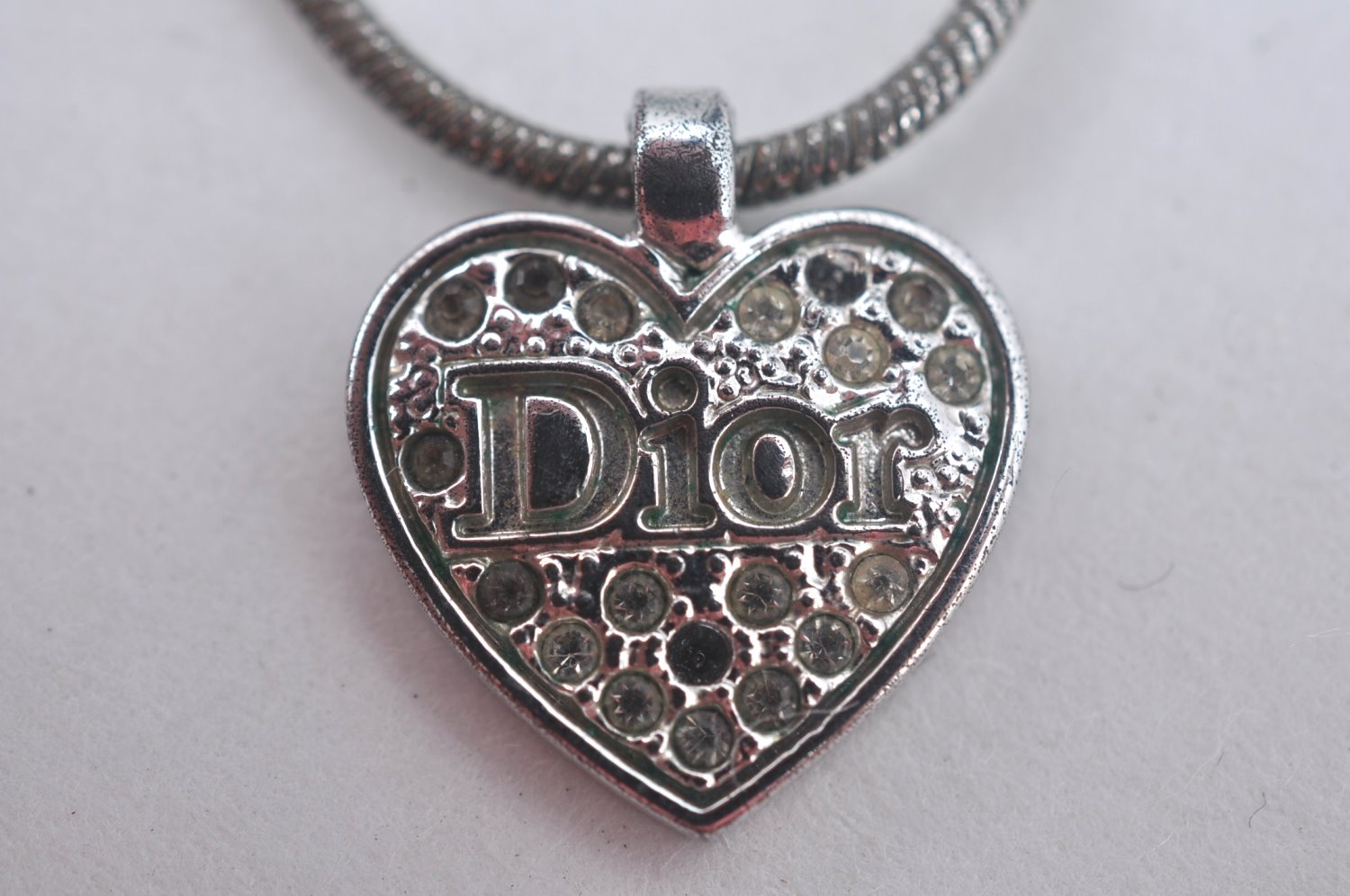 Authentic Christian Dior Silver Tone Chain Rhinestone Necklace CD L0077