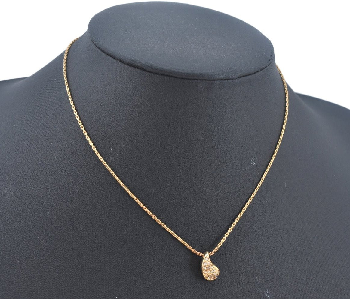 Authentic Christian Dior Gold Tone Chain Pendant Necklace Rhinestone CD L0078