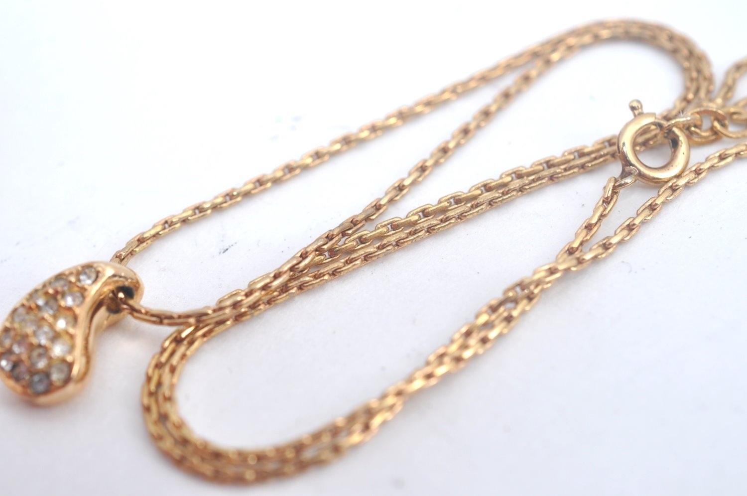 Authentic Christian Dior Gold Tone Chain Pendant Necklace Rhinestone CD L0078