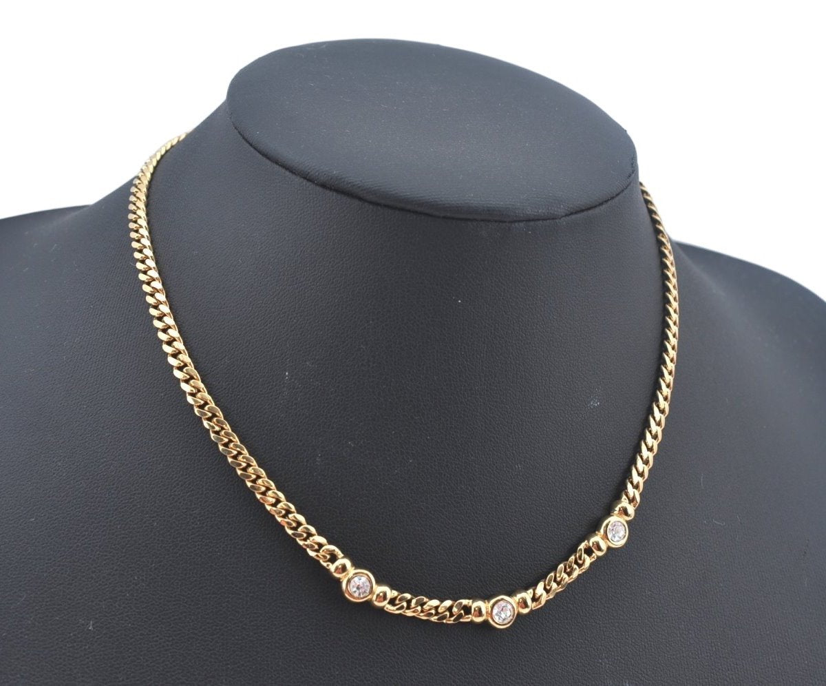 Authentic Christian Dior Gold Tone Chain Pendant Necklace Rhinestone CD L0080