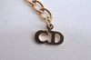 Authentic Christian Dior Gold Tone Chain Pendant Necklace Rhinestone CD L0080