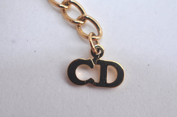 Authentic Christian Dior Gold Tone Chain Pendant Necklace Rhinestone CD L0080