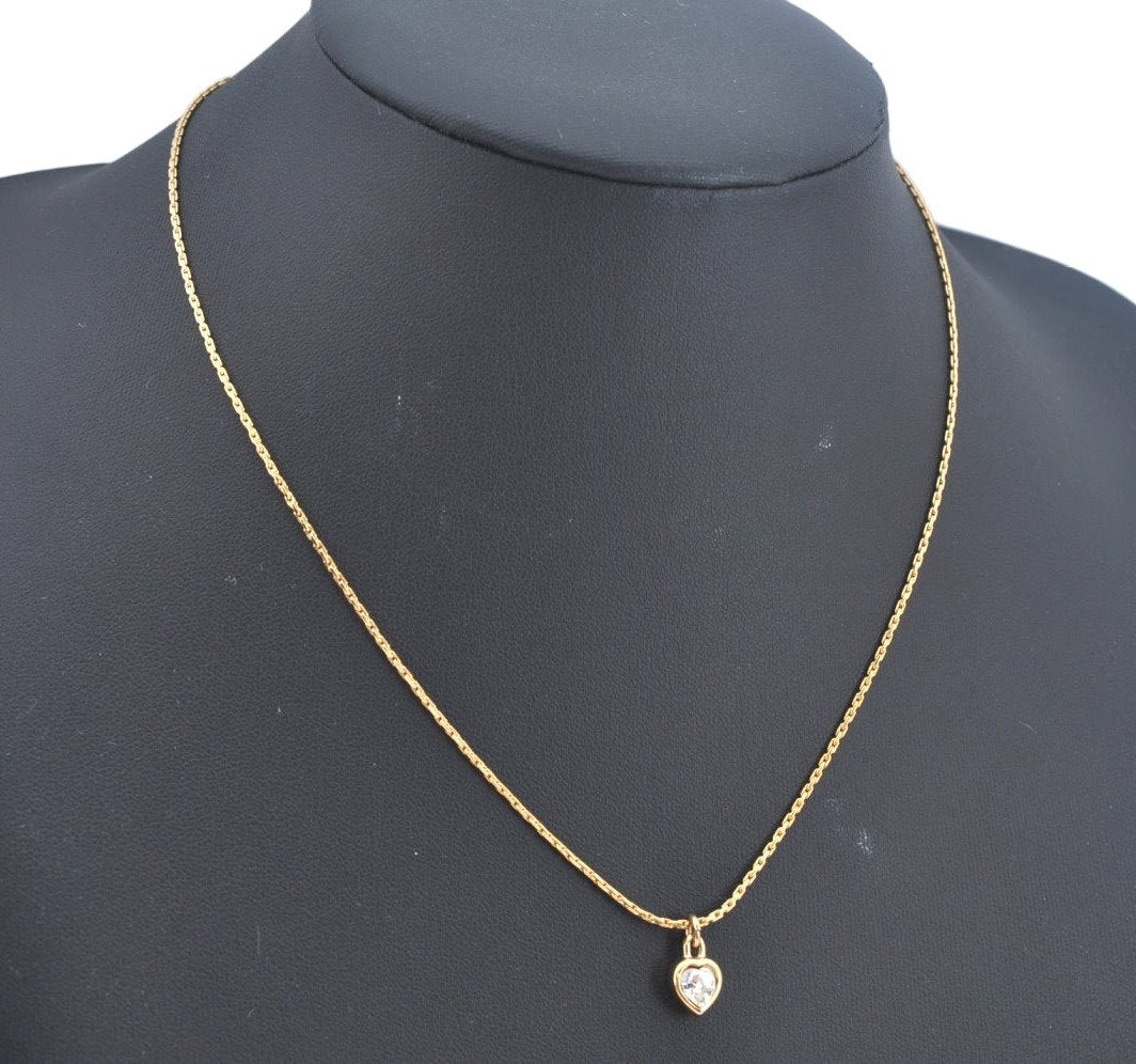 Authentic Christian Dior Gold Tone Chain Pendant Rhinestone Necklace CD L0081