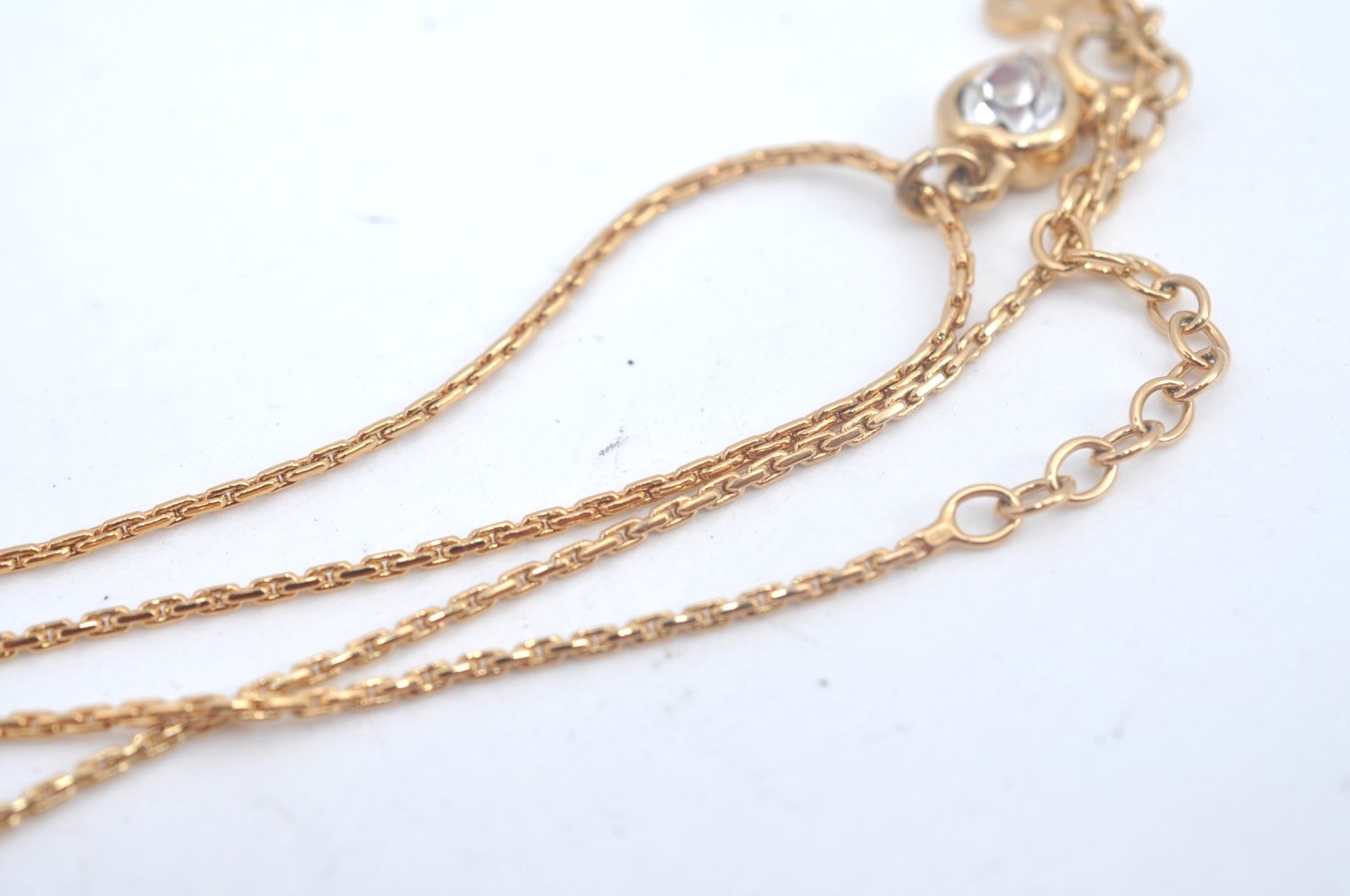 Authentic Christian Dior Gold Tone Chain Pendant Rhinestone Necklace CD L0081