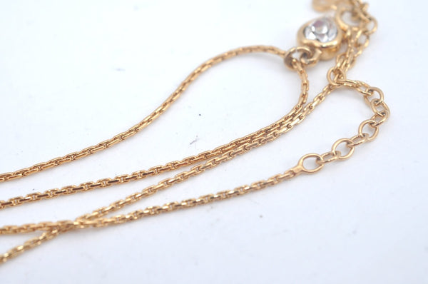 Authentic Christian Dior Gold Tone Chain Pendant Rhinestone Necklace CD L0081