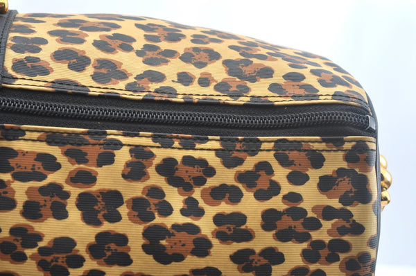 Auth Gianni Versace Sunburst Flower Leopard Nylon PVC Leather Boston Bag L0082