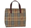 Authentic BURBERRY Check Hand Tote Bag PVC Leather Beige L0083