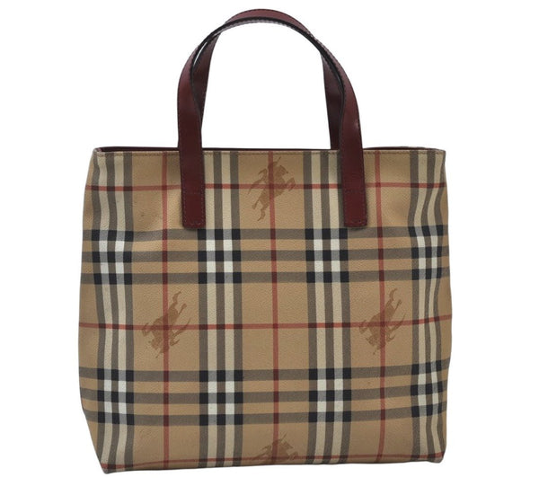 Authentic BURBERRY Check Hand Tote Bag PVC Leather Beige L0083