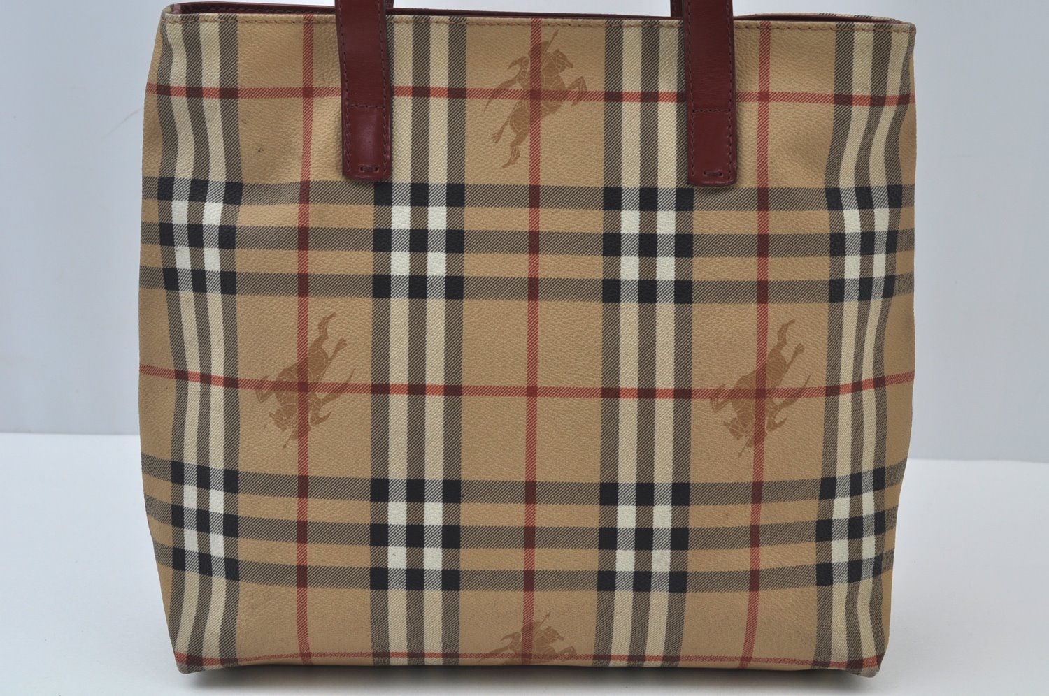 Authentic BURBERRY Check Hand Tote Bag PVC Leather Beige L0083